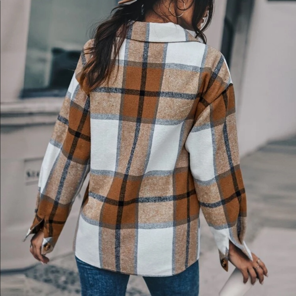 Plaid Pattern Button Up Drop Shoulder Overcoat - image 3